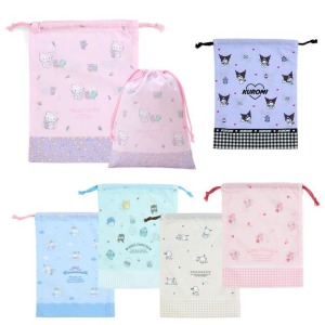 三麗鷗 棉質束口袋 M (動作滿版款) Kitty 美樂蒂 大耳狗