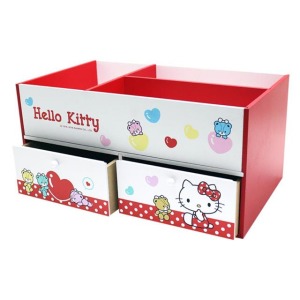 Hello Kitty 木製雙抽收納盒 (紅點點款)