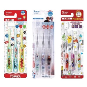 Skater 三入兒童透明桿牙刷組附蓋 冰雪奇緣 寶可夢 TOMICA