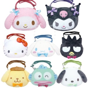 三麗鷗 絨布造型拉鍊斜背包 (大頭款) Kitty 酷洛米 大耳狗