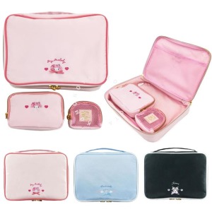 三麗鷗 緞面旅行收納包3入組 (大頭刺繡款) 美樂蒂 酷洛米 大耳狗