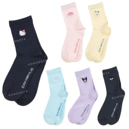 三麗鷗 成人棉質中筒襪 22-24cm (刺繡大頭款) Kitty 酷洛米 大耳狗