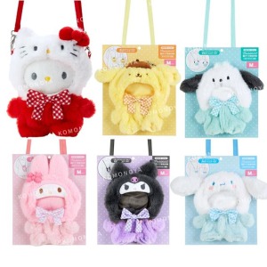 Sanrio 三麗鷗 絨毛造型玩偶裝附背帶 (格紋蝴蝶結 偶像應援) Kitty 酷落米 帕恰狗