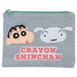 蠟筆小新 棉質扁平收納包 (灰大臉款)
