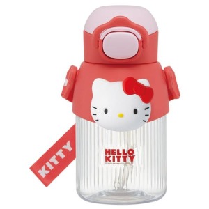 SKATER Hello Kitty 吸管水壺附背帶 590ml PMSHP6 (立體大臉款)