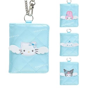 【限購】Sanrio 三麗鷗 珠光皮質雙折票卡包 (水色Cupid) Kitty 酷洛米 大耳狗