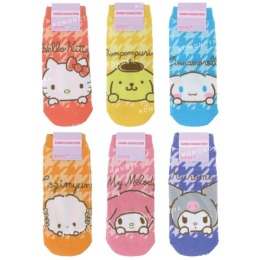 Sanrio 三麗鷗 成人棉質短襪 23-25cm (復古千鳥格) Kitty 美樂蒂 酷洛米 布丁狗 大耳狗 小麥粉