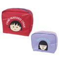 櫻桃小丸子 方形撞色刺繡化妝包 (大臉款) 小丸子 野口