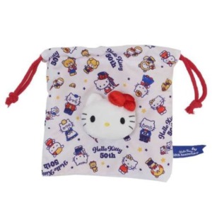 HelloKitty 50週年紀念 立體大臉束口收納包 (經典紅藍配色)