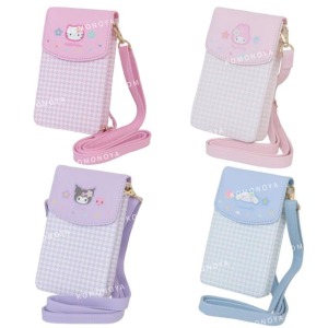 Sanrio 三麗鷗 復古千鳥格 皮質斜背手機包 (Y2K) Kitty 美樂蒂 酷洛米 大耳狗