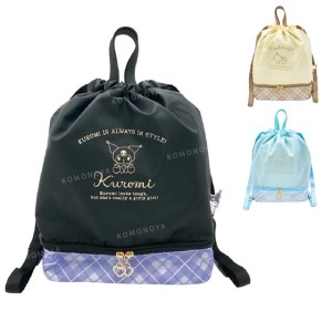 Sanrio 三麗鷗 尼龍雙層束口後背包 (格紋款) 酷洛米 大耳狗 帕恰狗