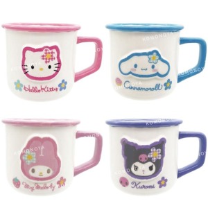 Sanrio 三麗鷗 復古千鳥格 小花陶瓷馬克杯 (Y2K) Kitty 美樂蒂 酷洛米 大耳狗