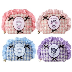 Sanrio 三麗鷗 荷葉毛呢化妝包 (緞帶風格) Kitty 美樂蒂 大耳狗 酷洛米