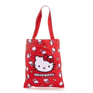 Sanrio 三麗鷗 Hello Kitty 尼龍直式手提袋 (50週年 紅格紋滿版款)