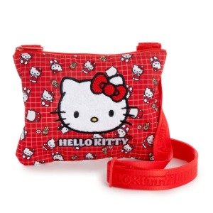 Sanrio 三麗鷗 Hello Kitty 尼龍斜背袋 (50週年 紅格紋滿版款)