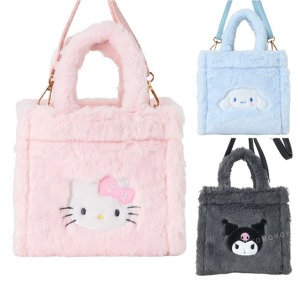 Sanrio 三麗鷗 菱格紋絨毛手提肩背兩用包  (大臉款) Kitty 美樂蒂 酷洛米
