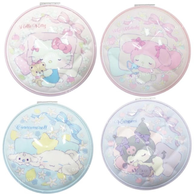 Sanrio 三麗鷗 菱格紋圓形摺疊鏡 (花圈款) Kitty 大耳狗 酷洛米 美樂蒂
