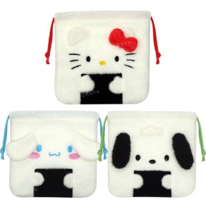 Sanrio 三麗鷗 絨毛造型束口袋 (飯糰款) Kitty 大耳狗 帕恰狗