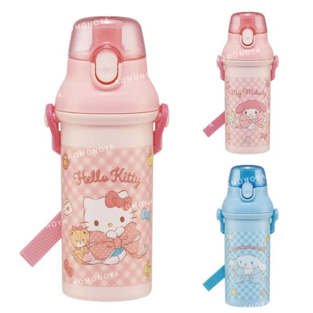 SKATER 三麗鷗 兒童彈蓋直飲水壺 附背帶 480ml PSB5SANAG (蝴蝶結款) Kitty 美樂蒂 大耳狗