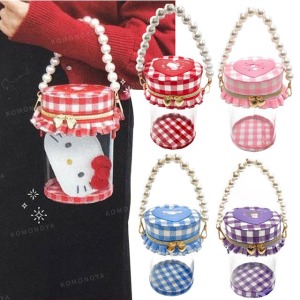 Sanrio 三麗鷗 圓筒窗口拉鍊斜背包 娃包 (格紋款) Kitty 大耳狗 酷洛米
