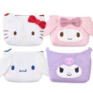 Sanrio 三麗鷗 燈芯絨造型化妝包 (大臉款) Kitty 美樂蒂 大耳狗 酷洛米