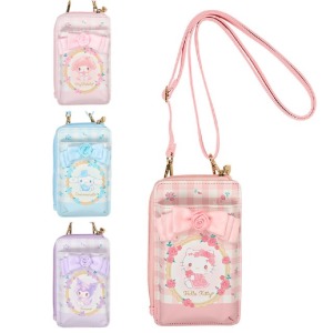 Sanrio 三麗鷗 L型拉鍊皮質手機斜背包 (玫瑰系列) Kitty 美樂蒂 大耳狗