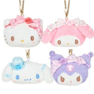 Sanrio 三麗鷗 絨毛大臉票卡零錢包吊飾 (玫瑰系列) Kitty 美樂蒂 大耳狗
