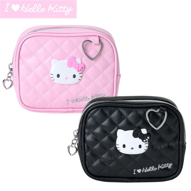 Sanrio 三麗鷗 Hello Kitty 皮質菱格紋化妝包 (我愛Kitty)