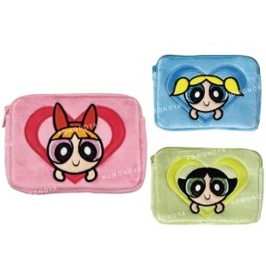 飛天小女警  絨毛面紙化妝包 (愛心款) 花花 泡泡 毛毛