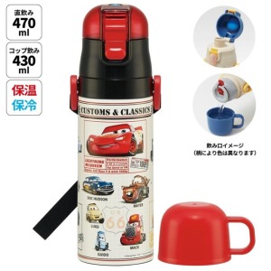 Skater 迪士尼 閃電麥坤 兩用不鏽鋼保溫瓶附背帶 470ml/430ml (紅黑介紹款)