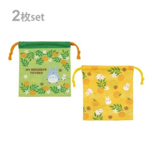 Skater 宮崎駿 龍貓 棉質束口袋2入組 KB64WN  (黃綠橘子款)