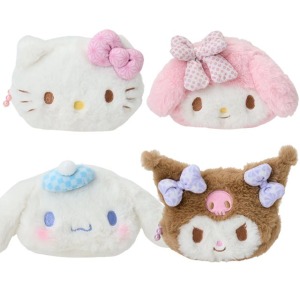 Sanrio 三麗鷗 絨毛造型化妝包 (和風圖案) Kitty 美樂蒂 大耳狗 酷洛米