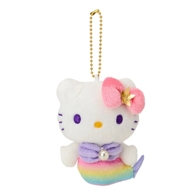 Sanrio 三麗鷗 Hello Kitty 絨毛玩偶吊飾 (粉蝴蝶結彩虹尾人魚 變裝50週年)