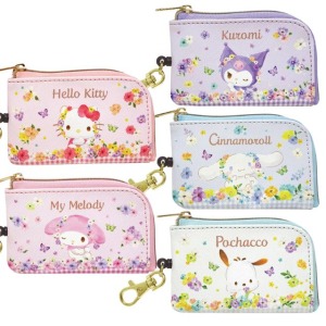 Sanrio 三麗鷗 皮質伸縮鑰匙零錢包 (花卉款) Kitty 美樂蒂 帕恰狗