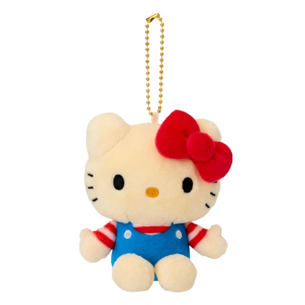 Sanrio 三麗鷗 Hello Kitty 絨毛玩偶吊飾 (紅條紋藍吊帶 變裝50週年)