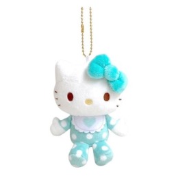 Sanrio 三麗鷗 Hello Kitty 絨毛玩偶吊飾 (淺藍綠點點嬰兒 變裝50週年)