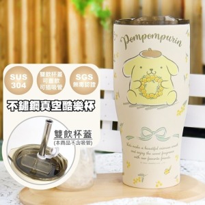 Sanrio 三麗鷗 布丁狗 不鏽鋼真空酷樂杯冰霸杯 900ml (花圈款)