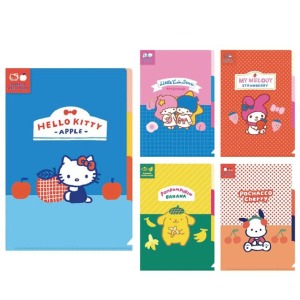 Sanrio 三麗鷗 A5 三層L型資料夾 (復古水果款) Kitty 美樂蒂 布丁狗 帕恰狗