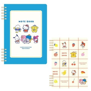 Sanrio 三麗鷗 大集合 復古和紙B6線圈筆記本 (水果款)