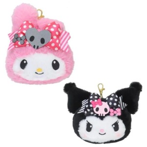 Sanrio 三麗鷗 絨毛大臉造型伸縮票卡包  (粉黑派對) 美樂蒂 酷洛米