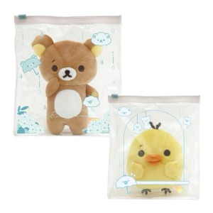 San-X 拉拉熊 絨毛玩偶娃娃夾鏈袋組 (下雨款)