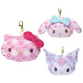 Sanrio 三麗鷗 絨毛大臉伸縮票卡零錢包吊飾 (櫻花款) Kitty 美樂蒂 酷洛米