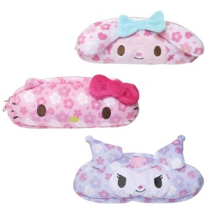 Sanrio 三麗鷗 絨毛大臉拉鍊筆袋 (櫻花款) Kitty 美樂蒂 酷洛米