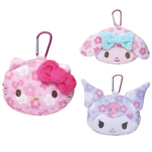 Sanrio 三麗鷗 造型絨毛扣環小物收納包 (櫻花款) Kitty 美樂蒂 酷洛米