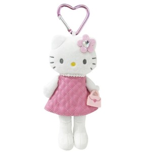 ▲特價【限購】Sanrio 三麗鷗 Hello Kitty 愛心扣環絨毛長腿玩偶吊飾 (澀谷辣妹 白皮粉裙)