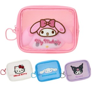 Sanrio 三麗鷗 網狀刺繡收納包附扣環 (大臉 炎夏企劃) Kitty 大耳狗 酷洛米