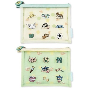 蠟筆小新 皮質紗網扁平收納包(滿版款)