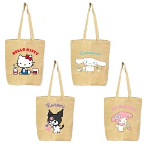 Sanrio 三麗鷗 黃麻肩背手提袋 15L (經典圖案款) Kitty 美樂蒂 酷洛米 大耳狗