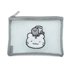 小白虎與黑虎蝦 刺繡紗網扁平多功能收納包