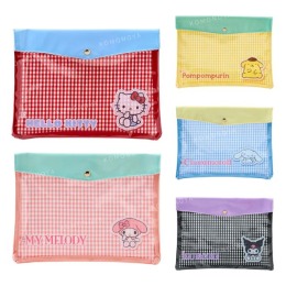 Sanrio 三麗鷗 A5 PVC橫式資料袋 (格紋坐姿款) Kitty 美樂蒂 布丁狗 大耳狗 酷洛米